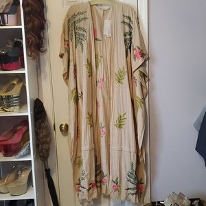 Embroidered Fern and Rose Kimono